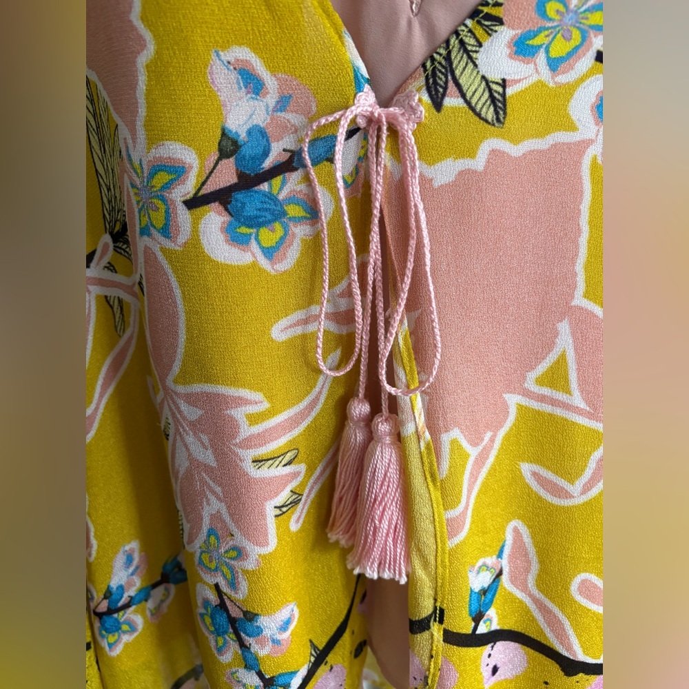 👘ANTHROPOLOGIE Floral Yellow Kimono, One Size - Picture 4 of 11